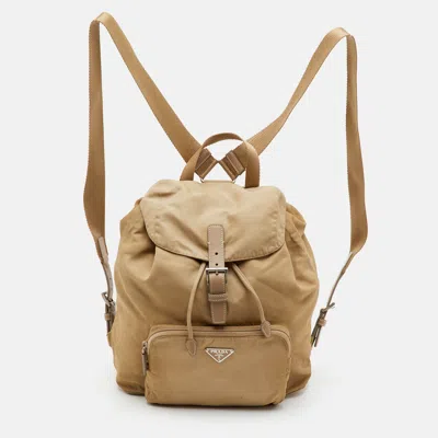 Pre-owned Prada Tessuto Medium Beige Nylon Drawstring Backpack