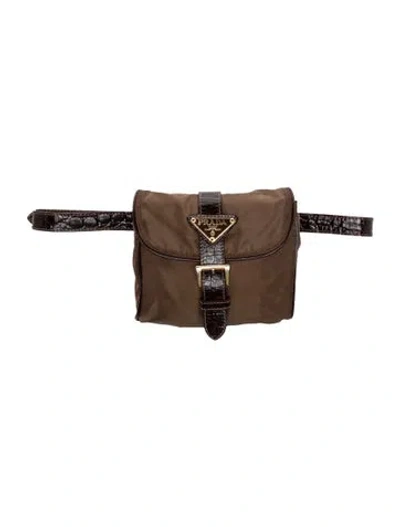Pre-owned Prada Tessuto Nylon Belt Bag Mini In Brown