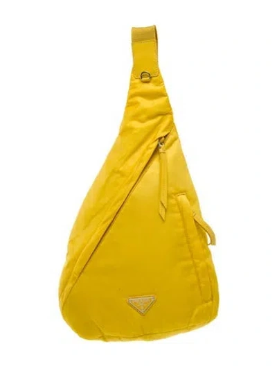 Pre-owned Prada Tessuto Nylon Bucket Bag In Yellow