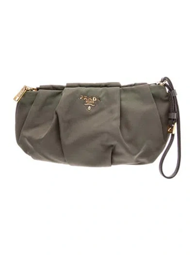 Pre-owned Prada Tessuto Nylon Clutch In Green