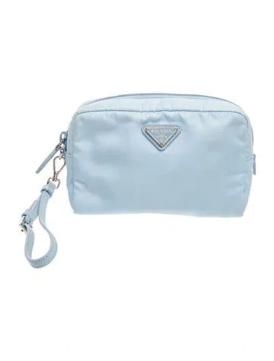 Pre-owned Prada Tessuto Nylon Clutch Small In Blue