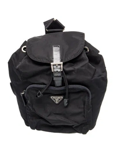 Pre-owned Prada Tessuto Nylon Enameled Metal Triangle Backpack In Black