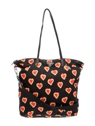Pre-owned Prada Tessuto Nylon I Heart Nylon Gabardine Tote In Black