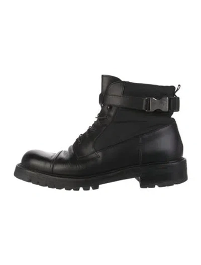 Pre-owned Prada Tessuto Nylon Leather Combat Boots In Black
