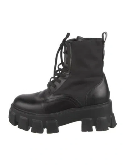 Pre-owned Prada Tessuto Nylon Leather Combat Boots In Black
