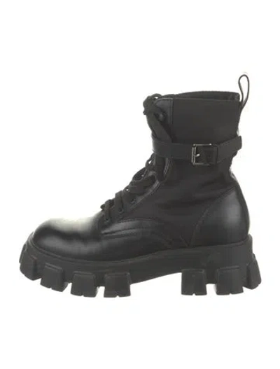 Pre-owned Prada Tessuto Nylon Leather Combat Boots In Black