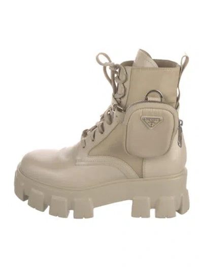 Pre-owned Prada Tessuto Nylon Leather Combat Boots In Neutral