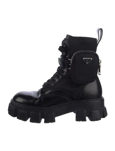 Pre-owned Prada Tessuto Nylon Leather Hiking Boots In Black