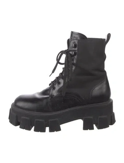 Pre-owned Prada Tessuto Nylon Leather Lace-up Boots In Black