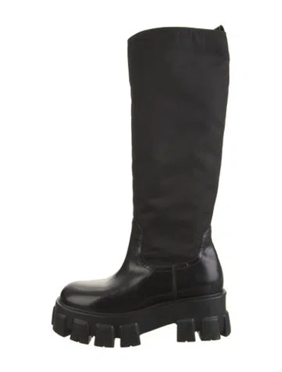 Pre-owned Prada Tessuto Nylon Leather Moto Boots In Black
