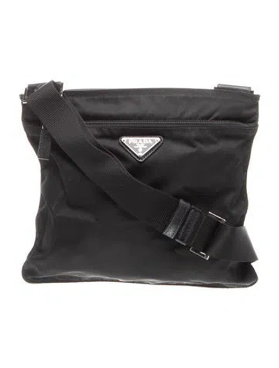 Pre-owned Prada Tessuto Nylon Messenger Bag In Black