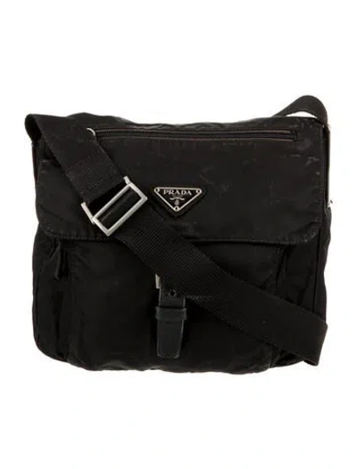 Pre-owned Prada Tessuto Nylon Messenger Bag In Black