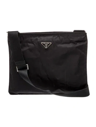 Pre-owned Prada Tessuto Nylon Messenger Bag In Black