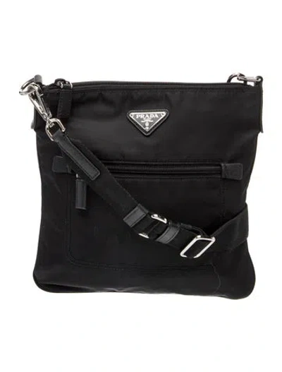 Pre-owned Prada Tessuto Nylon Messenger Bag In Black