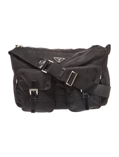 Pre-owned Prada Tessuto Nylon Messenger Bag In Black