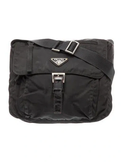 Pre-owned Prada Tessuto Nylon Messenger Bag In Black
