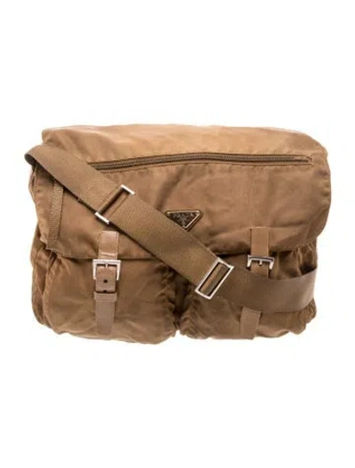 Pre-owned Prada Tessuto Nylon Messenger Bag In Brown