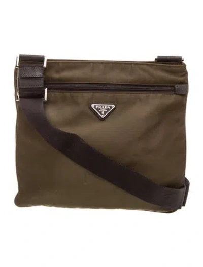 Pre-owned Prada Tessuto Nylon Messenger Bag In Green