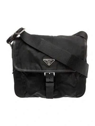 Pre-owned Prada Tessuto Nylon Messenger Bag In Metallic/silver