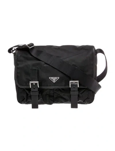 Pre-owned Prada Tessuto Nylon Messenger Bag Vintage In Black