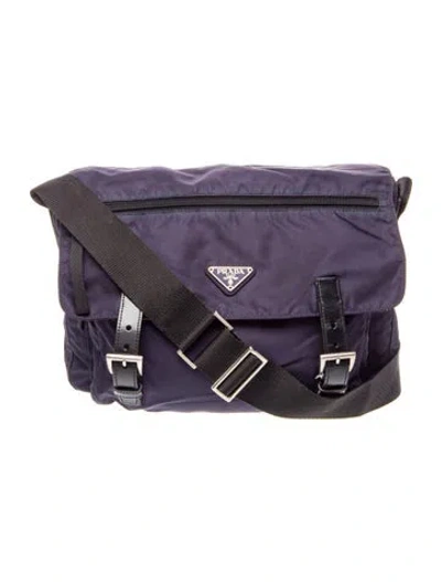 Pre-owned Prada Tessuto Nylon Messenger In Blue