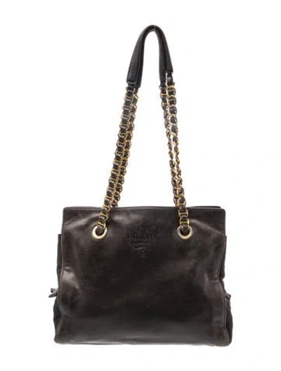 Pre-owned Prada Tessuto Nylon Nappa Leather Chain-link Shoulder Bag In Black