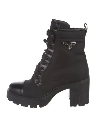 Pre-owned Prada Tessuto Nylon Nylon Combat Boots In Black
