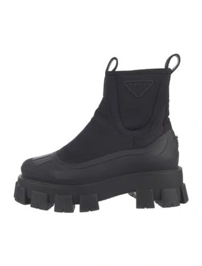 Pre-owned Prada Tessuto Nylon Nylon Combat Boots In Black/blue