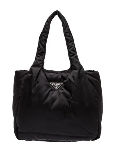 Pre-owned Prada Tessuto Nylon Padded Tote Large In Black