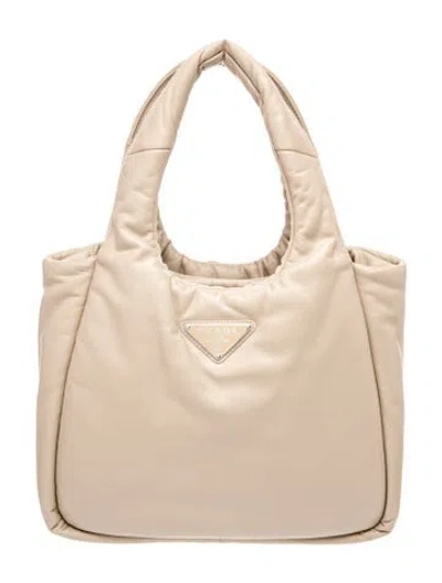 Pre-owned Prada Tessuto Nylon Padded Tote Medium In Neutral