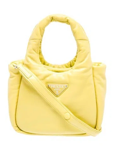 Pre-owned Prada Tessuto Nylon Padded Tote Mini In Yellow