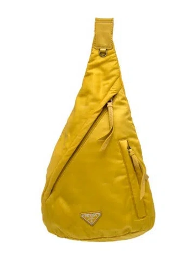 Pre-owned Prada Tessuto Nylon Re-nylon Sling Backpack In Yellow