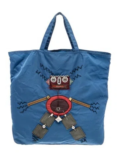 Pre-owned Prada Tessuto Nylon Robot Medium In Blue