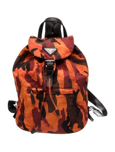 Pre-owned Prada Tessuto Nylon Tessuto Camouflage Backpack In Red