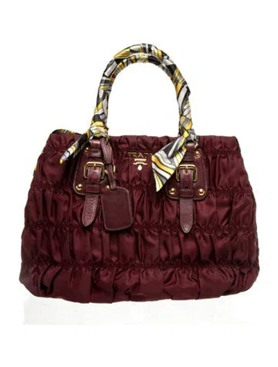Pre-owned Prada Tessuto Nylon Tessuto Gaufre Satchel Handle Bag In Burgundy