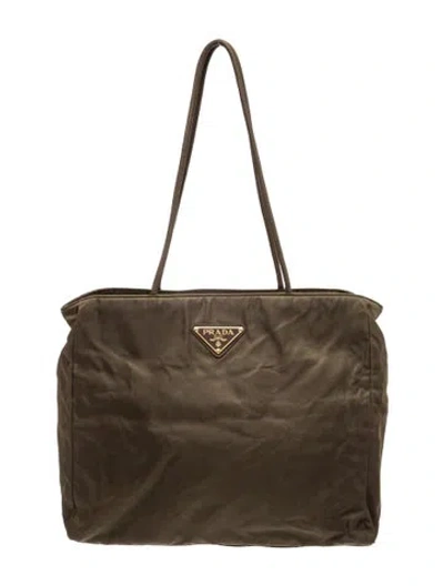 Pre-owned Prada Tessuto Nylon Tessuto Zipper Tote Medium In Green