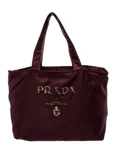Pre-owned Prada Tessuto Nylon Tote In Burgundy