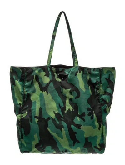 Pre-owned Prada Tessuto Nylon Tote In Green