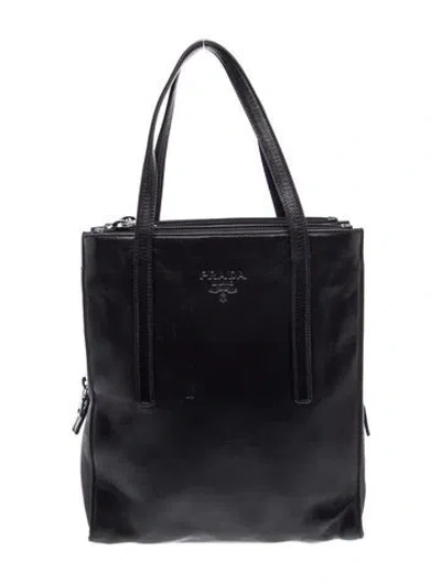 Pre-owned Prada Tessuto Nylon Vintage Leather Tote In Black
