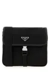 Prada Fabric Leather Shoulder Bag Adjustable Strap Front Flap In Black
