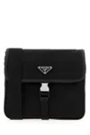 Prada Fabric Leather Shoulder Bag Adjustable Strap Front Flap In Black