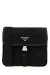 Prada Fabric Leather Shoulder Bag Adjustable Strap Front Flap In Black