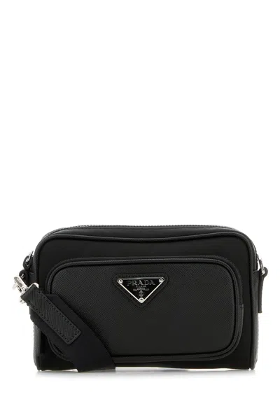 PRADA BORSA A TRACOLLA NERA IN RE-NYLON E PELLE  UOMO