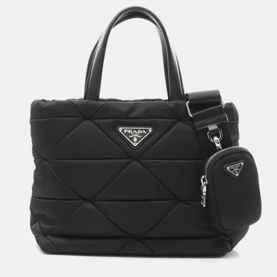 Pre-owned Prada Tessuto Quiltin Re-nylon Padded Tote Bag Nylon Black