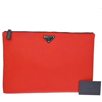 Prada Tessuto Red Synthetic Clutch Bag () In Gold