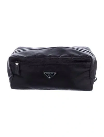 Pre-owned Prada Tessuto Re-nylon And Saffiano Travel Pouch In Black