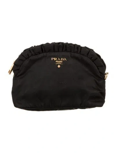 Pre-owned Prada Tessuto Ruffle Cosmetic Pouch In Black