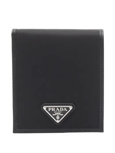 Pre-owned Prada Tessuto Saffiano Bi-fold Wallet In 黑色