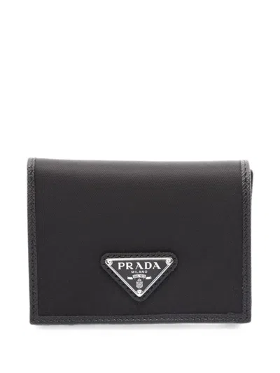 Pre-owned Prada Tessuto Saffiano Trifold Wallet In Black