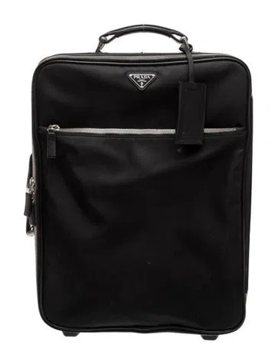 Pre-owned Prada Tessuto Saffiano-trimmed Rolling Suitcase In Black